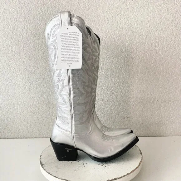 Lane SMOKESHOW Womens Cowboy Boots 7 Silver Trail Western Cowgirl Mid Calf Tall